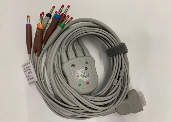 Gri 10 Kurşun EKG Kablosu 15 Pinli ABD Standart Muz Bağlantısı 4.0