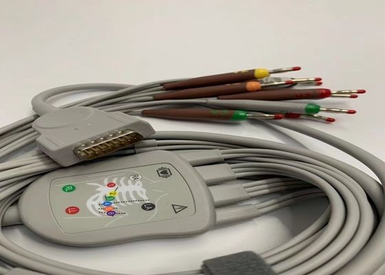 Gri 10 Kurşun EKG Kablosu 15 Pinli ABD Standart Muz Bağlantısı 4.0