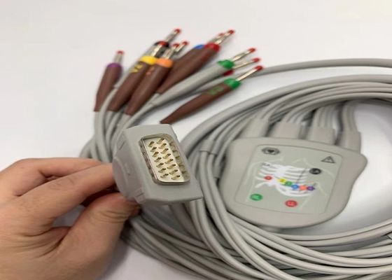 Gri 10 Kurşun EKG Kablosu 15 Pinli ABD Standart Muz Bağlantısı 4.0