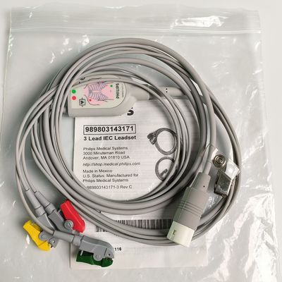 PHILIP Original 3 Lead IEC Leadset. Kırmızı, Yeşil, Sarı, 2.6 M Makine Sonu Yuvarlak 12 iğne PN:989803143171