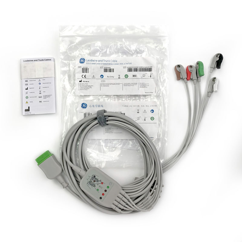 5831400 Kurşun Kablosu ve Kütük Kablosu EKG 5 Kurşun Kablosu Ayrılamaz, Yakalayıcı, AHA,4.7M/15 FT